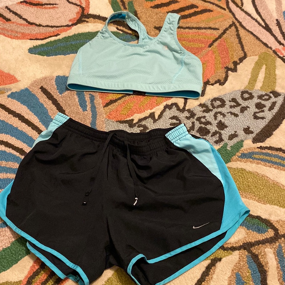 Nike shorts and champion sports bra set